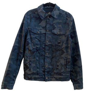 Denim House Black Camo Classic Trucker Denim Jacket Distressed Y2K Streetwear-S